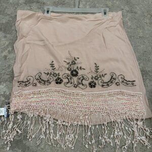 Sue Wong Scarf SILK Dress Shawl Baby Pink Silver Sheer Bead Squin Long Large 20B